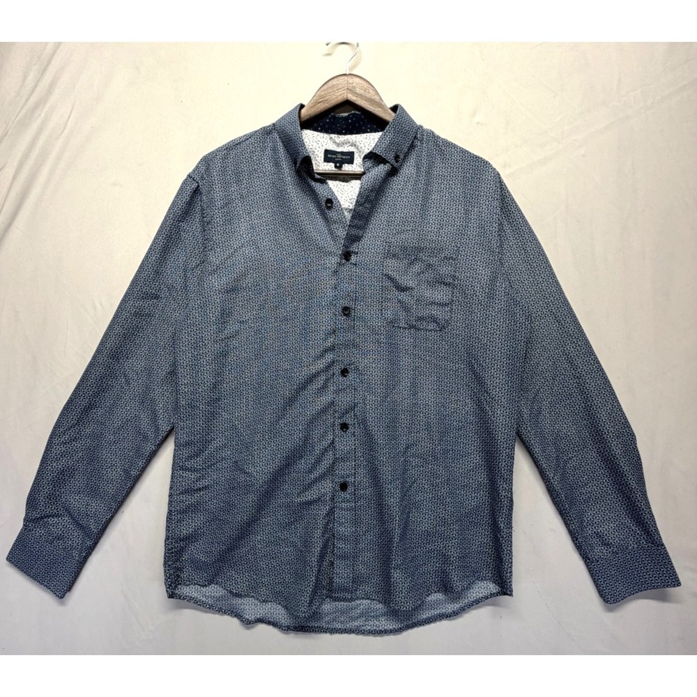 Rue Saint Patrick Montreal Shirt Mens M Blue Micro Geometric Print Button Down